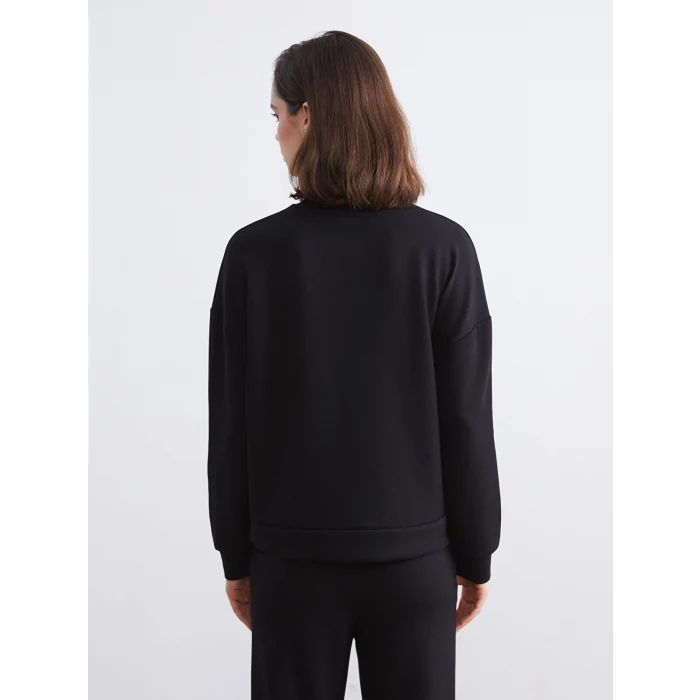 LCW Vision Siyah Bisiklet Yaka Oversize Kadın Sweatshirt