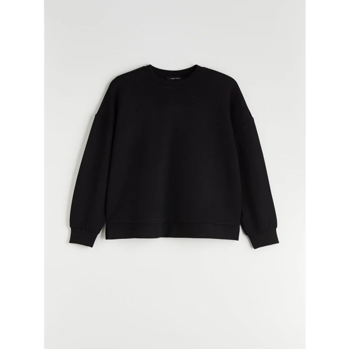 LCW Vision Siyah Bisiklet Yaka Oversize Kadın Sweatshirt