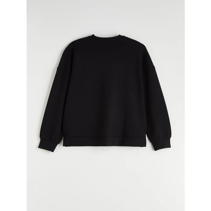 LCW Vision Siyah Bisiklet Yaka Oversize Kadın Sweatshirt