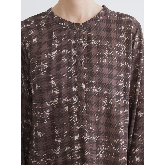 LCW Grace Kahverengi Bisiklet Yaka Etnik Desenli Kadın Tunik