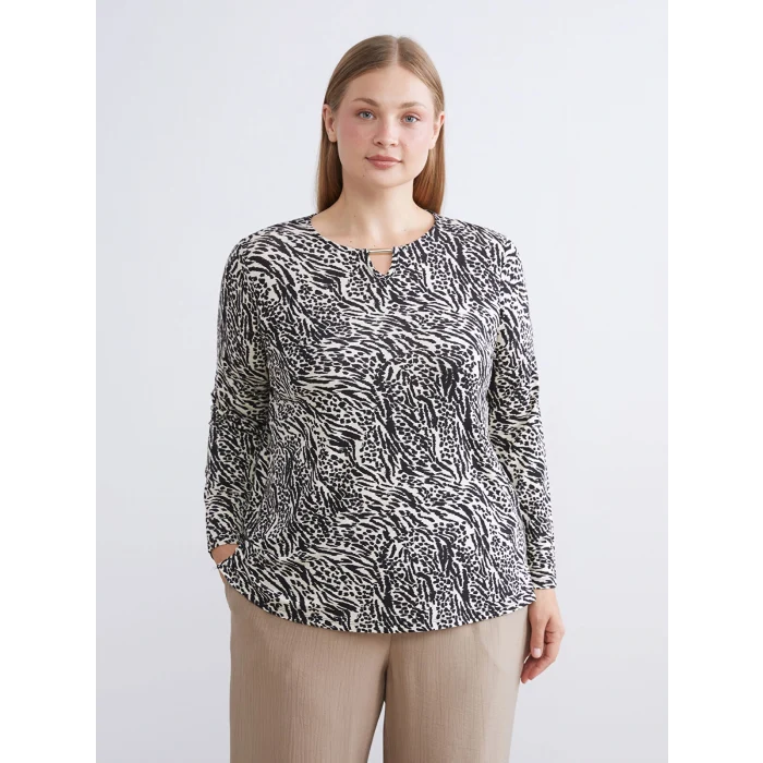 LCW Grace Ekru Bisiklet Yaka Desenli Bluz