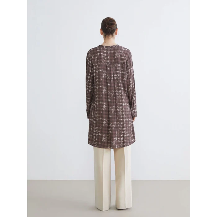 LCW Grace Kahverengi Bisiklet Yaka Etnik Desenli Kadın Tunik