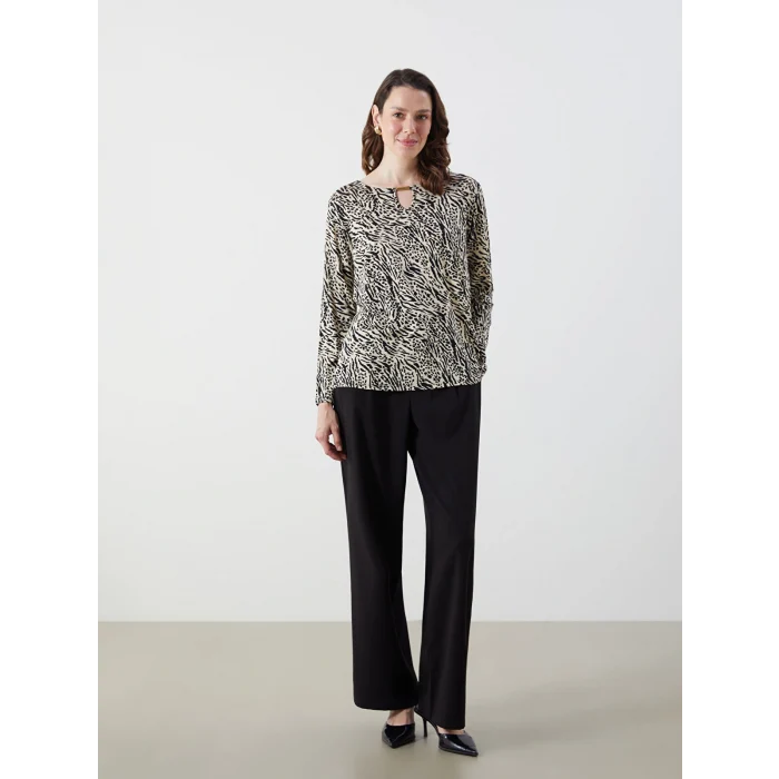 LCW Grace Ekru Bisiklet Yaka Desenli Bluz