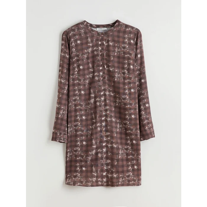 LCW Grace Kahverengi Bisiklet Yaka Etnik Desenli Kadın Tunik