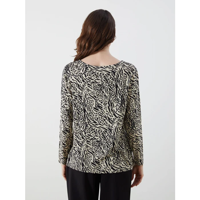 LCW Grace Ekru Bisiklet Yaka Desenli Bluz