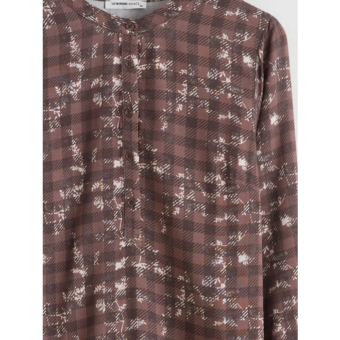 LCW Grace Kahverengi Bisiklet Yaka Etnik Desenli Kadın Tunik