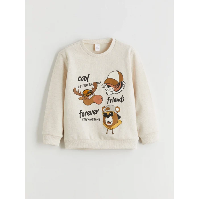 LCW Kids Beyaz Bisiklet Yaka Erkek Çocuk Sweatshirt ve Eşofman Alt