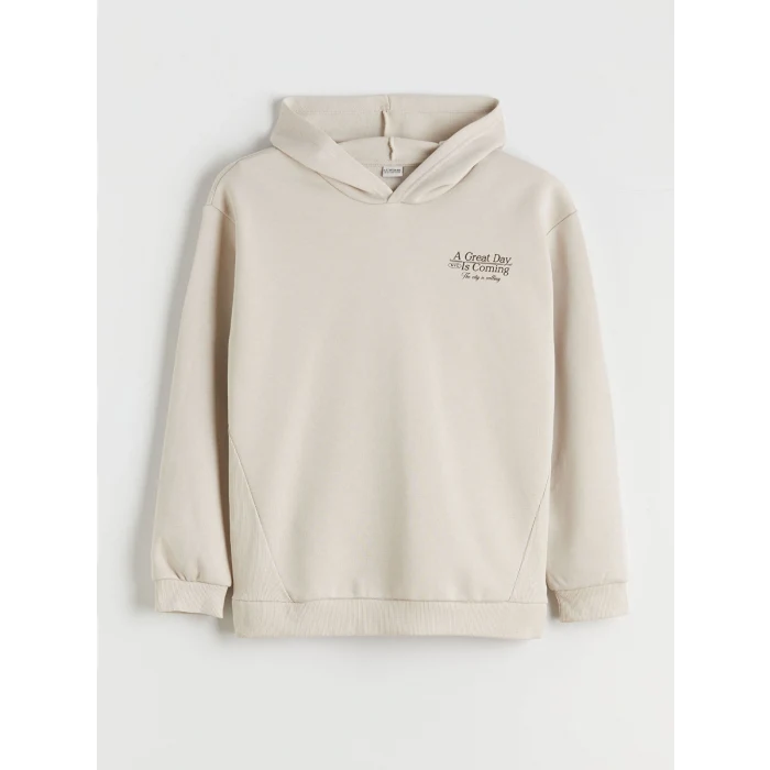 LCW Kids Bej Kapüşonlu Erkek Çocuk Kalın Sweatshirt