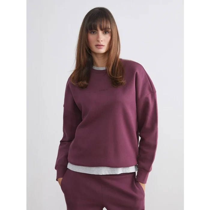 LCW Vision Mürdüm Nakışlı Oversize Kadın Kalın Sweatshirt