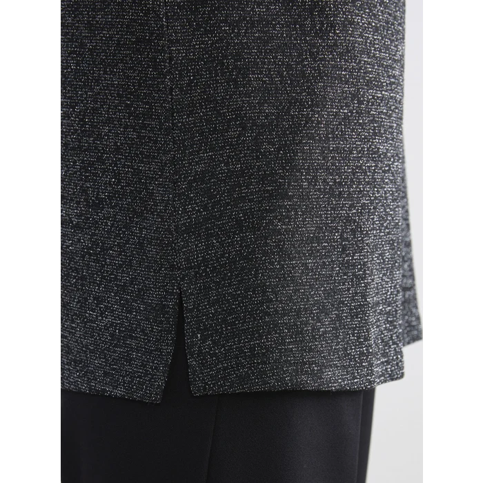 LCW Grace Siyah Bisiklet Yaka Parlak Görünümlü Bluz