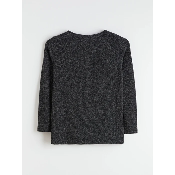 LCW Grace Siyah Bisiklet Yaka Parlak Görünümlü Bluz