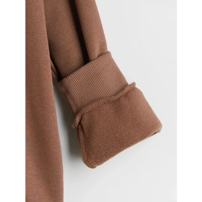 LCW Kids Kahverengi Kapüşonlu Sırt Baskılı Kız Çocuk Sweatshirt