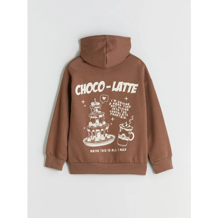 LCW Kids Kahverengi Kapüşonlu Sırt Baskılı Kız Çocuk Sweatshirt