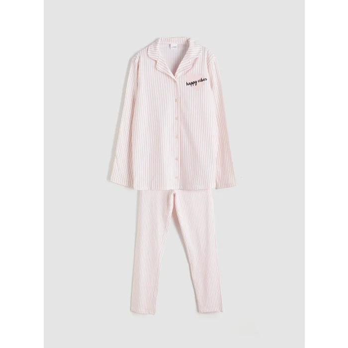 LCW Kids Beyaz Gömlek Yaka Kız Çocuk Pijama Takımı