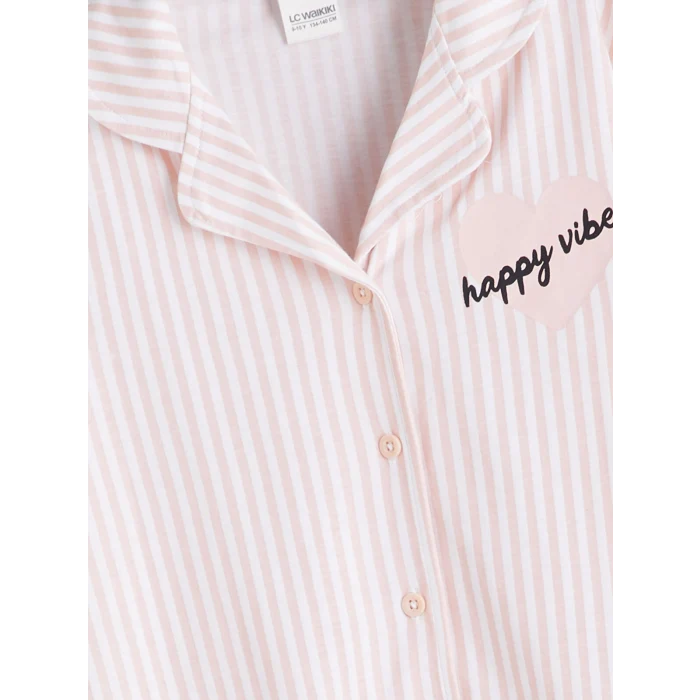 LCW Kids Beyaz Gömlek Yaka Kız Çocuk Pijama Takımı