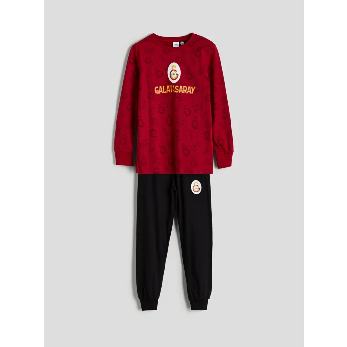 LCW Kids Kırmızı Bisiklet Yaka Galatasaray Baskılı Erkek Çocuk Pijama Takımı