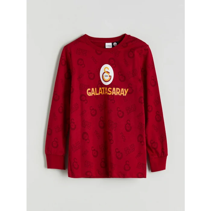 LCW Kids Kırmızı Bisiklet Yaka Galatasaray Baskılı Erkek Çocuk Pijama Takımı