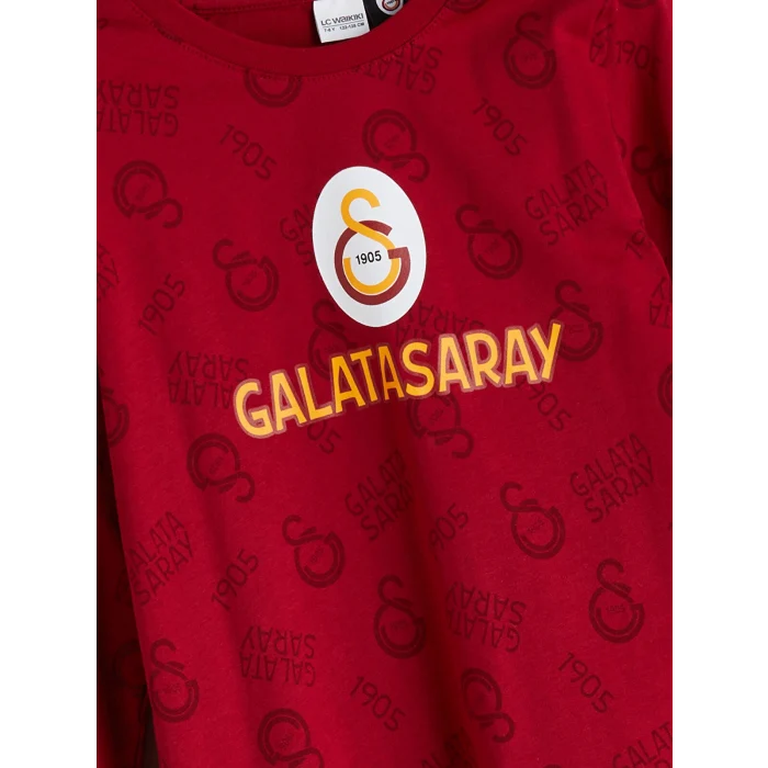 LCW Kids Kırmızı Bisiklet Yaka Galatasaray Baskılı Erkek Çocuk Pijama Takımı