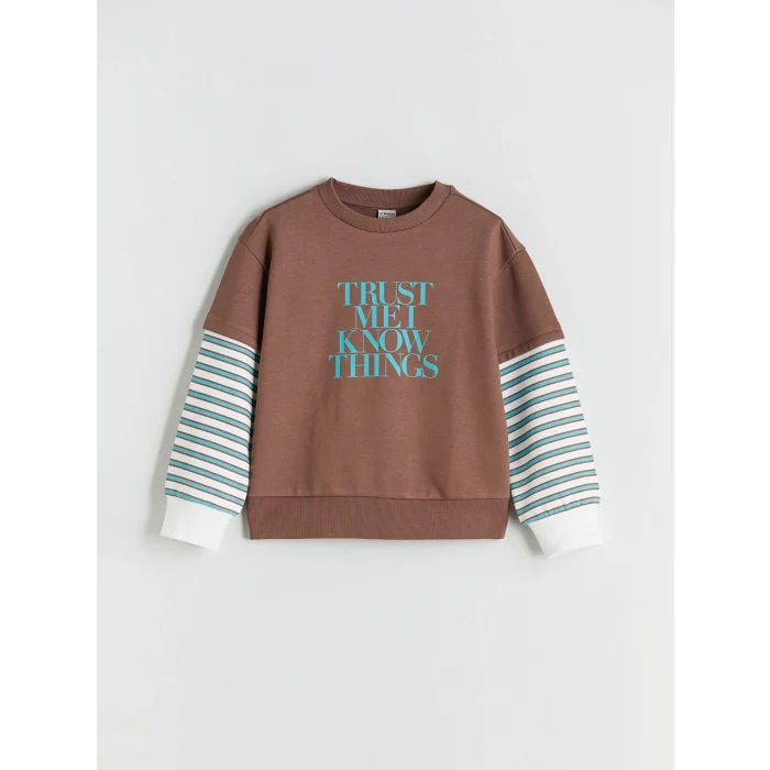 LCW Kids Kahverengi Bisiklet Yaka Kız Çocuk Sweatshirt