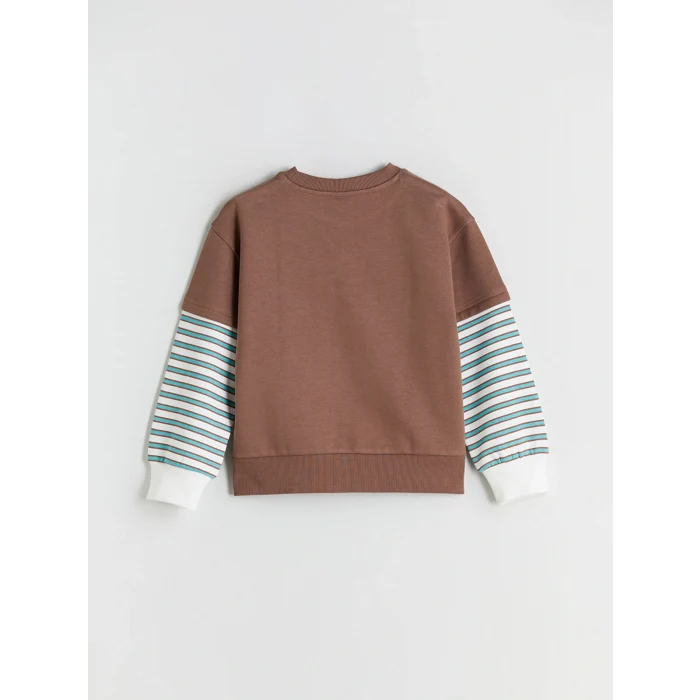 LCW Kids Kahverengi Bisiklet Yaka Kız Çocuk Sweatshirt