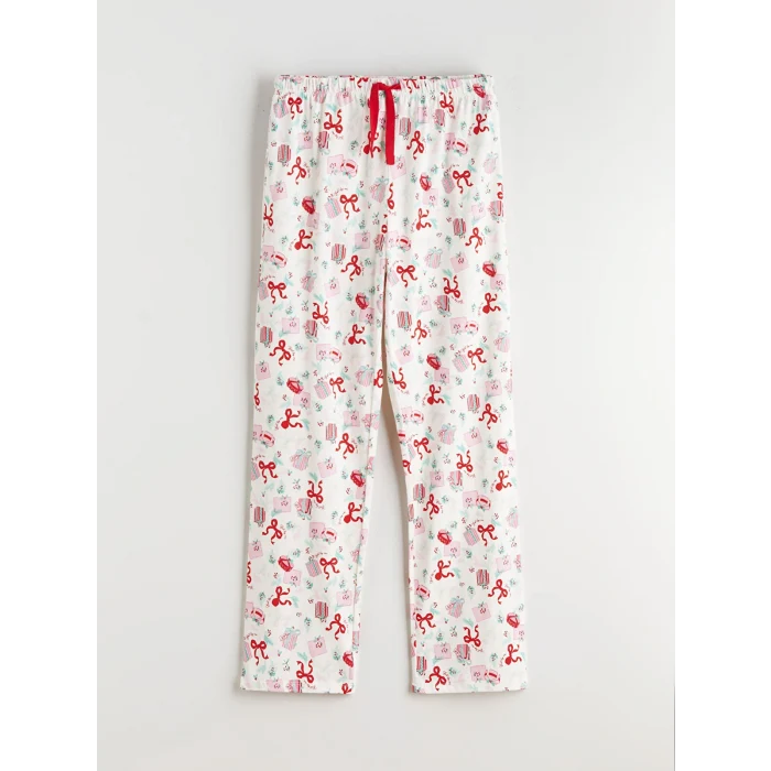 LCW DREAM Ekru Bisiklet Yaka Baskılı Kadın Pijama Takımı