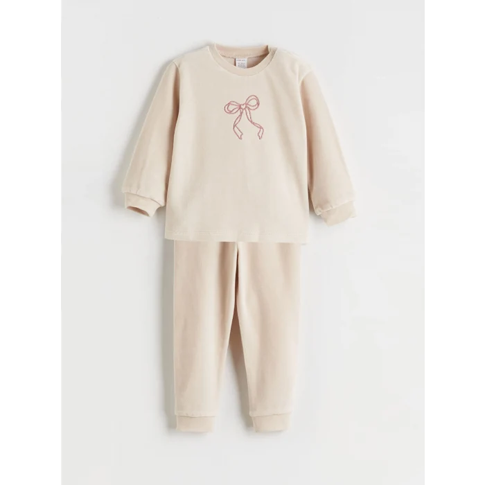 LCW baby Bej Baskılı Kız Bebek Sweatshirt ve Pantolon 2li