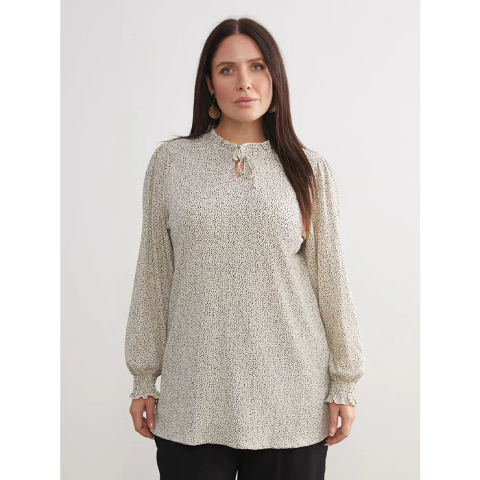 LCWAIKIKI Basic Bej Bağlamalı Yaka Puantiyeli Kadın Tunik