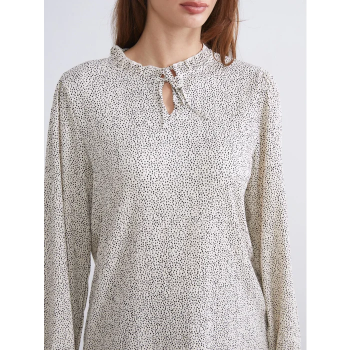 LCWAIKIKI Basic Bej Bağlamalı Yaka Puantiyeli Kadın Tunik