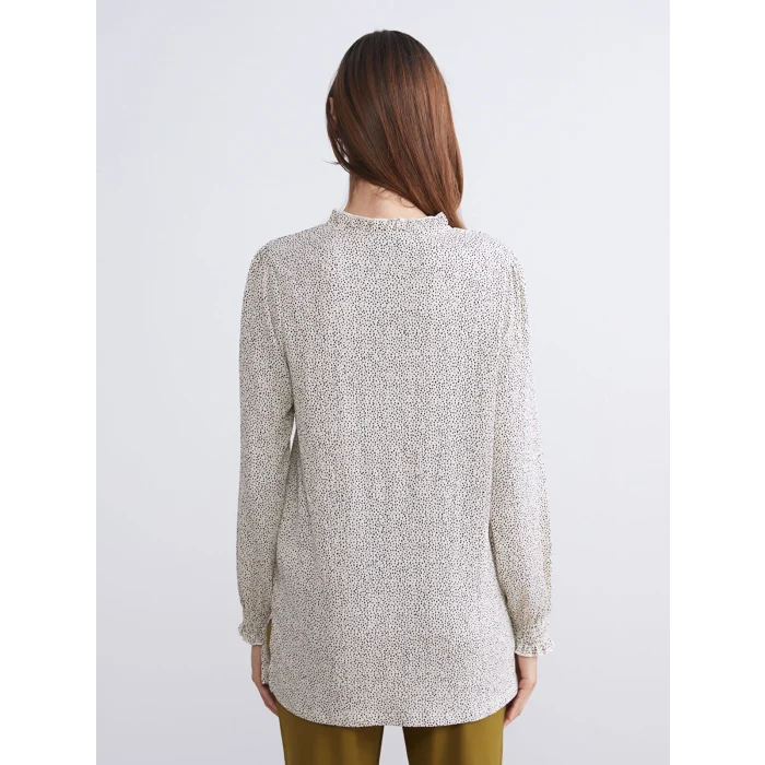 LCWAIKIKI Basic Bej Bağlamalı Yaka Puantiyeli Kadın Tunik