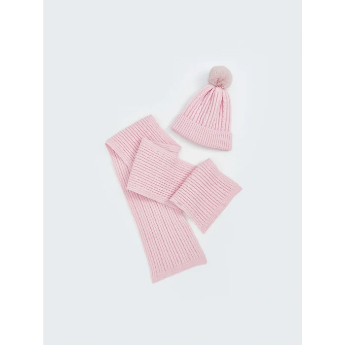 LCW ACCESSORIES Pembe Ponpon Detaylı Kız Çocuk Atkı ve Bere Takım