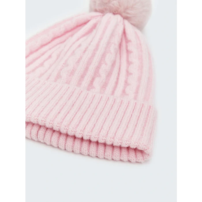 LCW ACCESSORIES Pembe Ponpon Detaylı Kız Çocuk Atkı ve Bere Takım