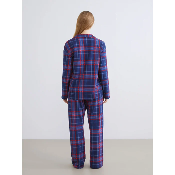 LCW Young Lacivert Gömlek Yaka Ekose Kadın Pijama Takımı