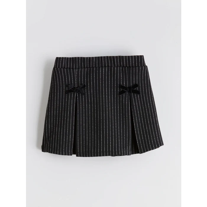 LCW Kids Siyah Beli Lastikli Çizgili Kız Çocuk Şort Etek