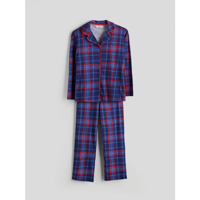 LCW Young Lacivert Gömlek Yaka Ekose Kadın Pijama Takımı