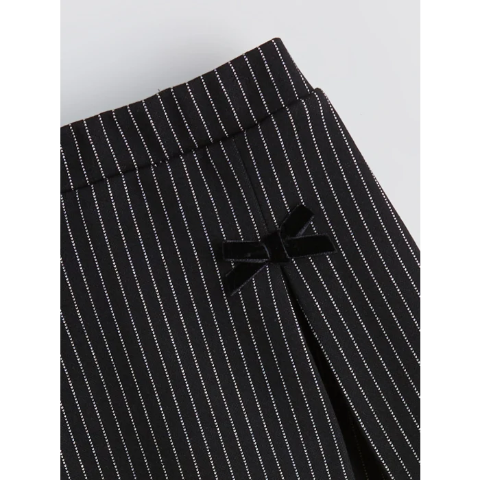 LCW Kids Siyah Beli Lastikli Çizgili Kız Çocuk Şort Etek