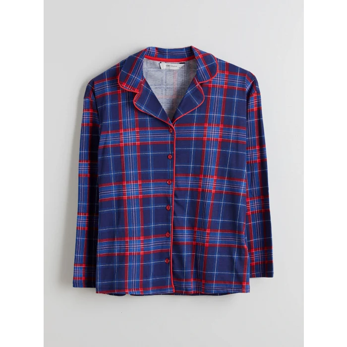 LCW Young Lacivert Gömlek Yaka Ekose Kadın Pijama Takımı