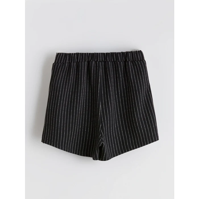 LCW Kids Siyah Beli Lastikli Çizgili Kız Çocuk Şort Etek