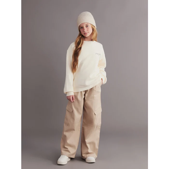 LCW Kids Ekru Sırt Baskılı Kız Çocuk Sweatshirt