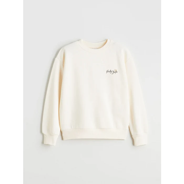 LCW Kids Ekru Sırt Baskılı Kız Çocuk Sweatshirt