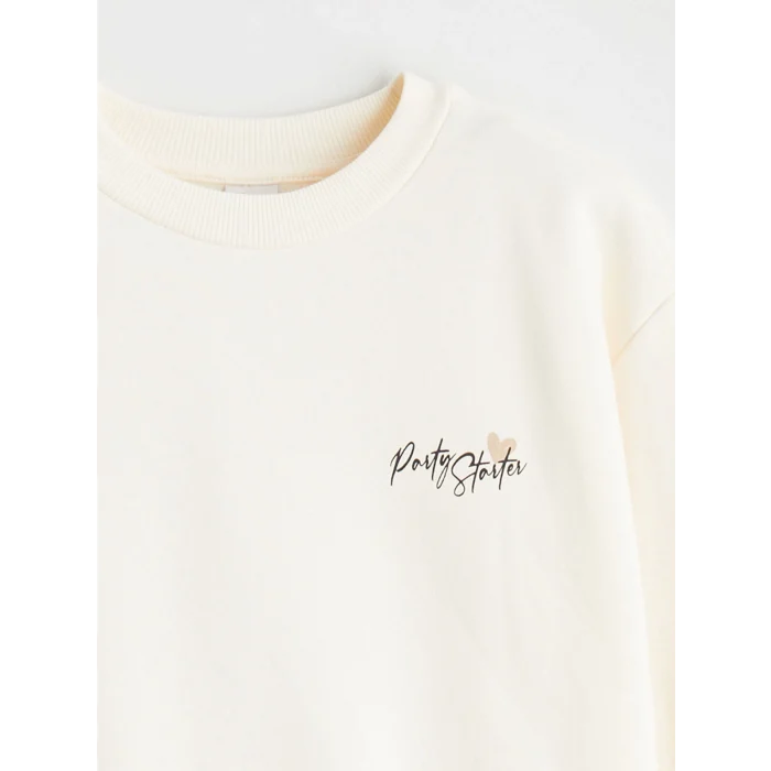 LCW Kids Ekru Sırt Baskılı Kız Çocuk Sweatshirt