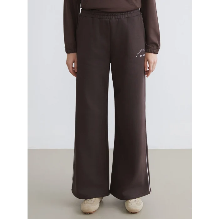 XSIDE Kahverengi Beli Lastikli Baskılı Kadın Kalın Eşofman Altı