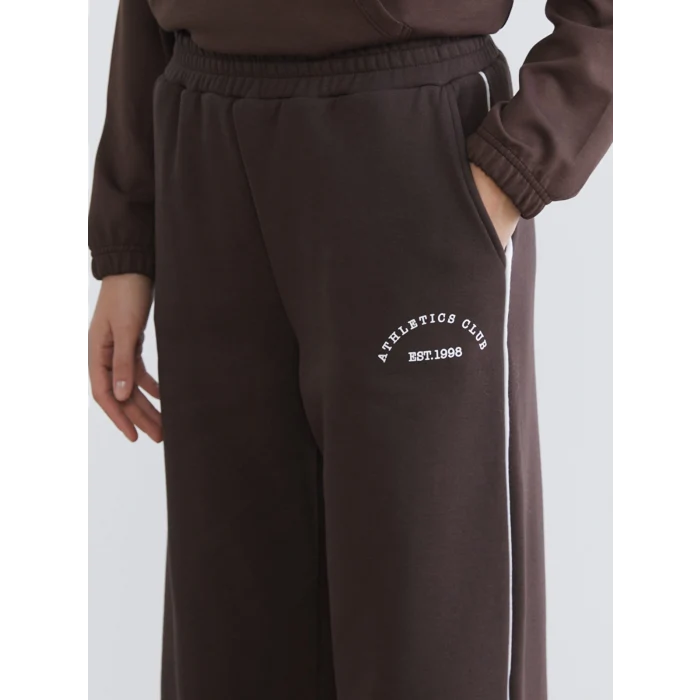 XSIDE Kahverengi Beli Lastikli Baskılı Kadın Kalın Eşofman Altı