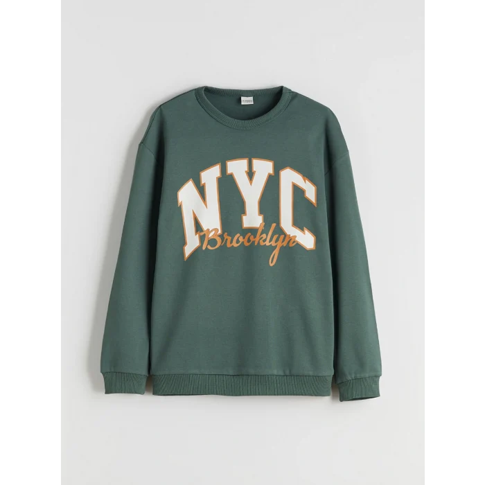 LCW Kids Yeşil Bisiklet Yaka Erkek Çocuk Sweatshirt