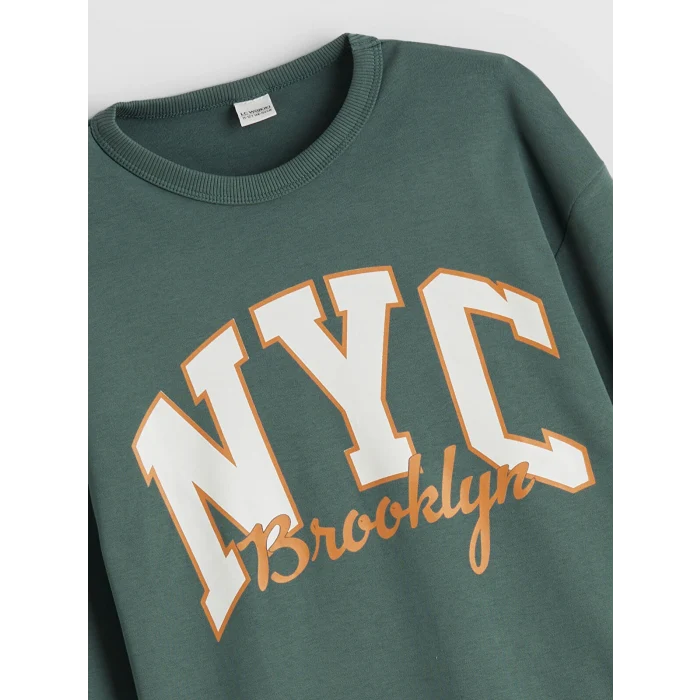 LCW Kids Yeşil Bisiklet Yaka Erkek Çocuk Sweatshirt