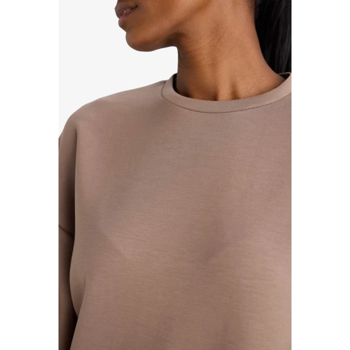 Defacto E8954AXBN576 Kahve DeFactoFit Oversize Geniş Kalıp Bisiklet Yaka Modal Sporcu Sweatshirt