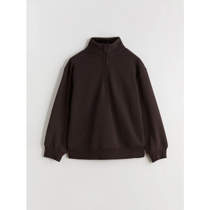 LCW Kids Kahverengi Dik Yaka Kız Çocuk Sweatshirt