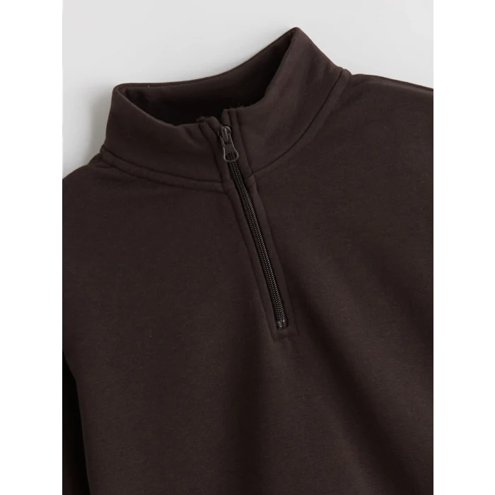 LCW Kids Kahverengi Dik Yaka Kız Çocuk Sweatshirt