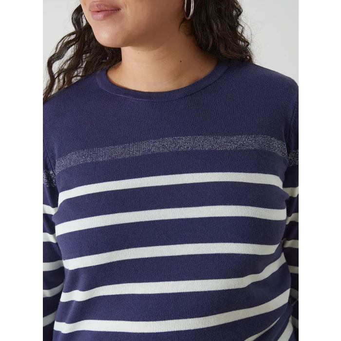 LCW Grace İndigo Bisiklet Yaka Çizgili Kadın Triko Kazak
