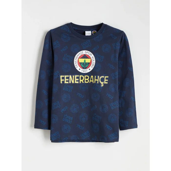 LCW Kids Lacivert Bisiklet Yaka Baskılı Erkek Çocuk Pijama Takımı