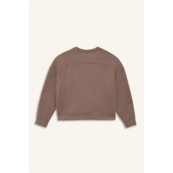 Defacto E8954AXBN576 Kahve DeFactoFit Oversize Geniş Kalıp Bisiklet Yaka Modal Sporcu Sweatshirt